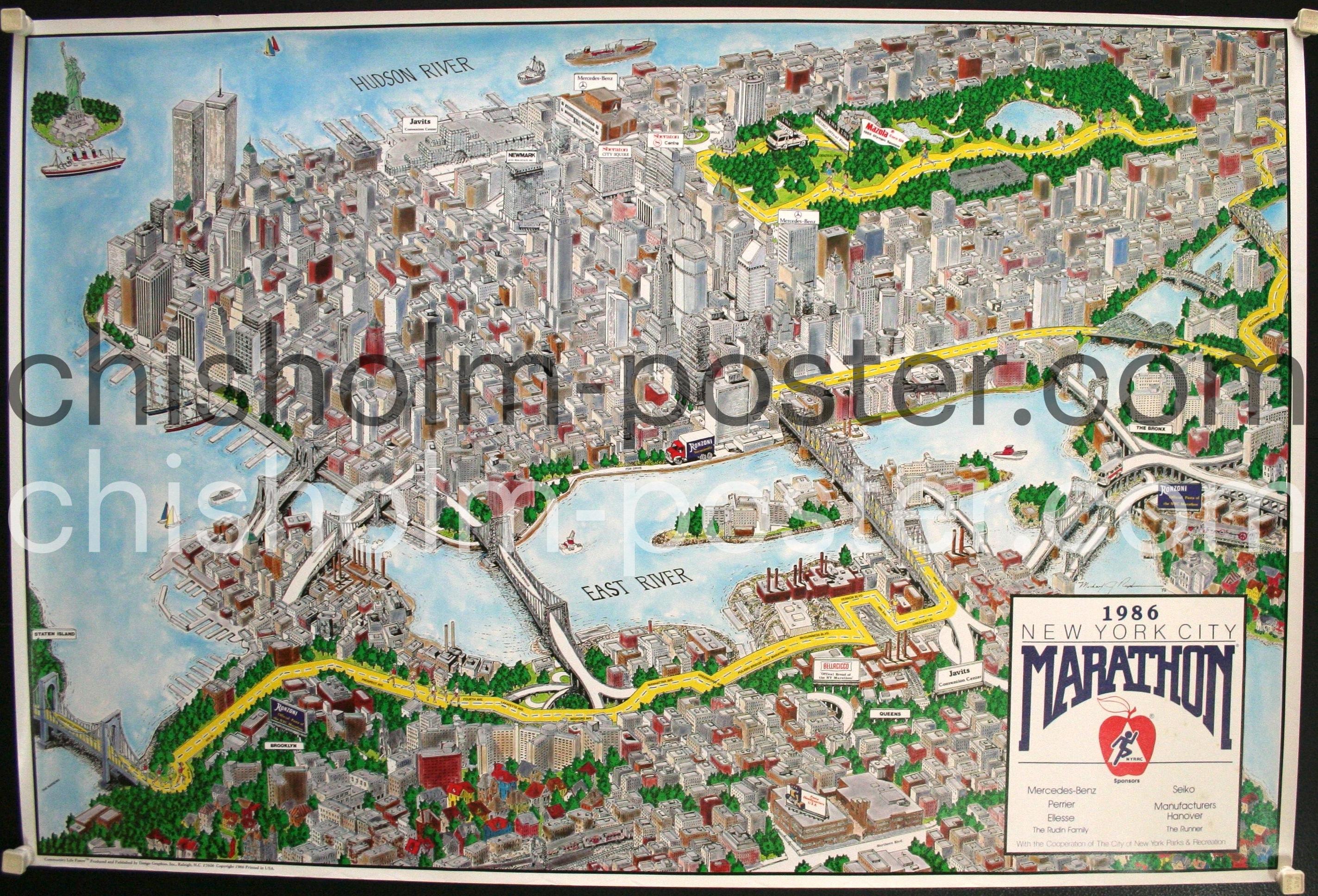 New York City Marathon, 1986 | Original Vintage Poster | Chisholm