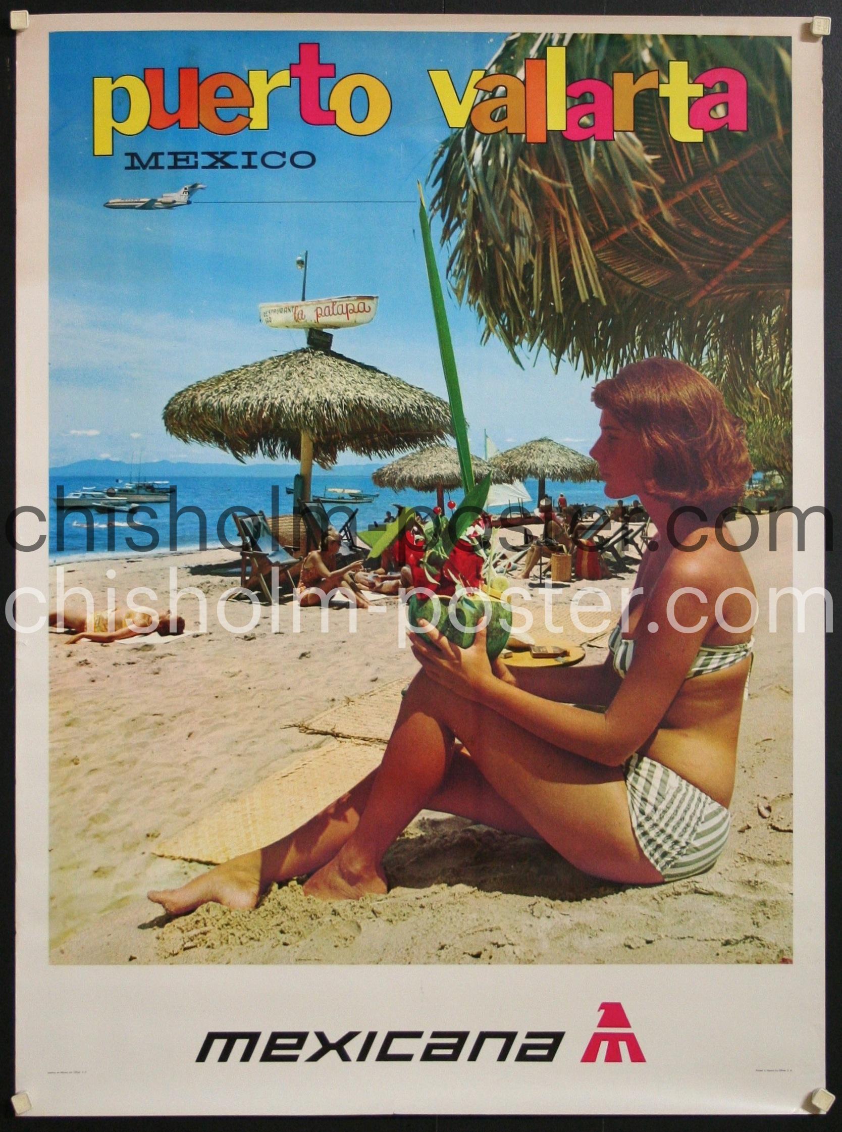 Mexicana Puerto Vallarta, Mexico (2) Original Vintage Poster