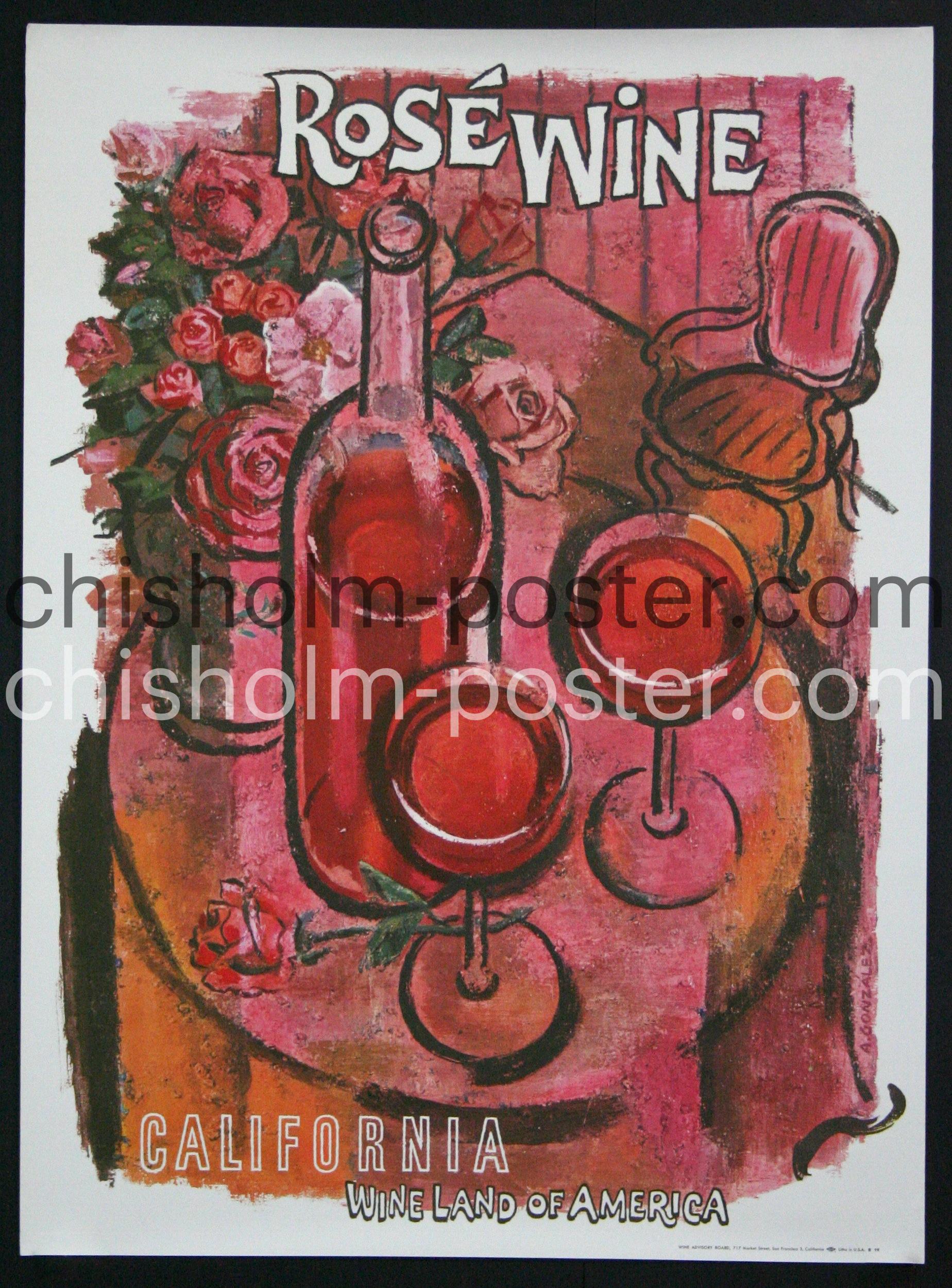 California Wine Land of America Rose Wine Original Vintage Poster