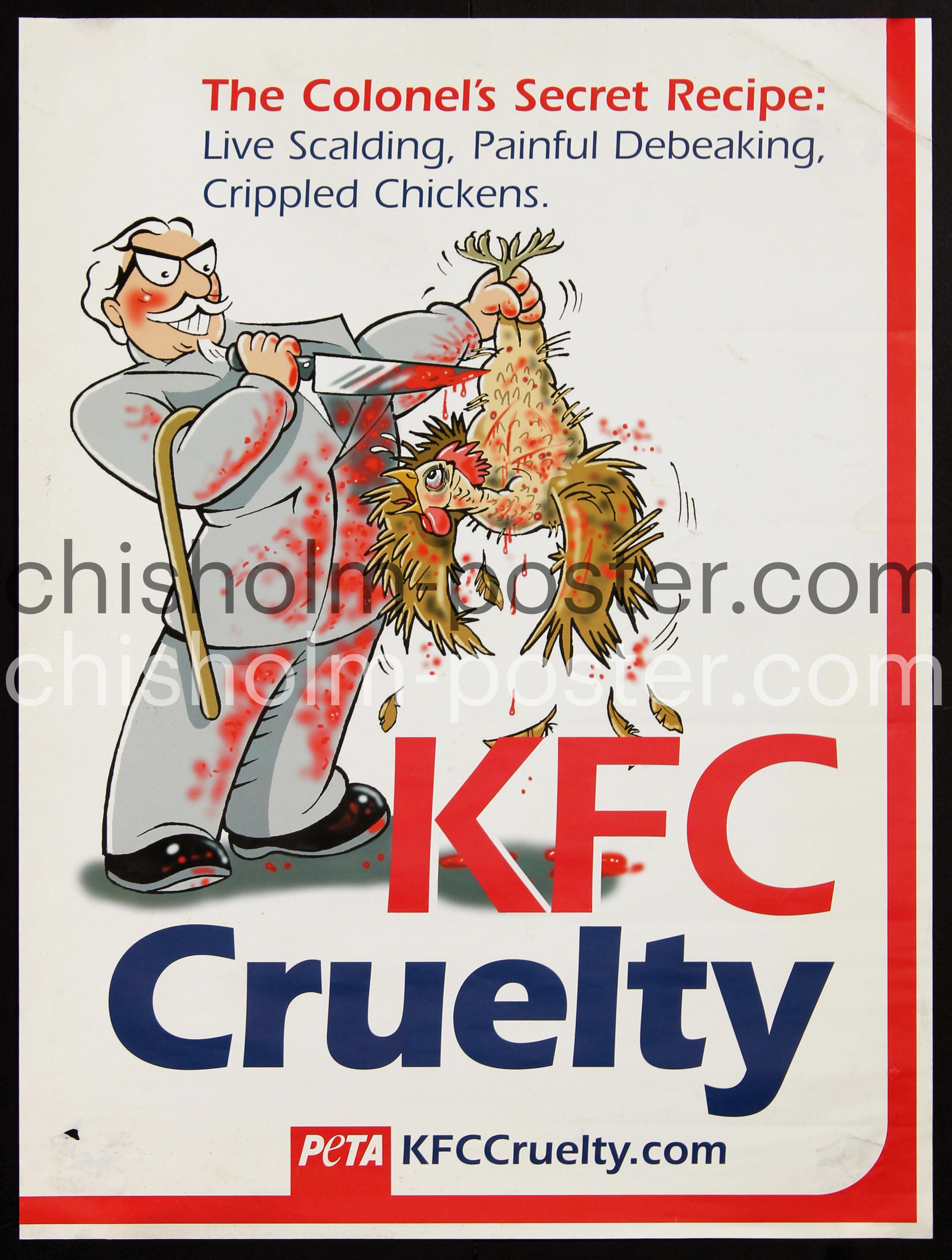 KFC Cruelty - The Colonel's Secret Recipe: Live Scalding, Painful  Debeaking, Crippled Chickens, Original Vintage Poster