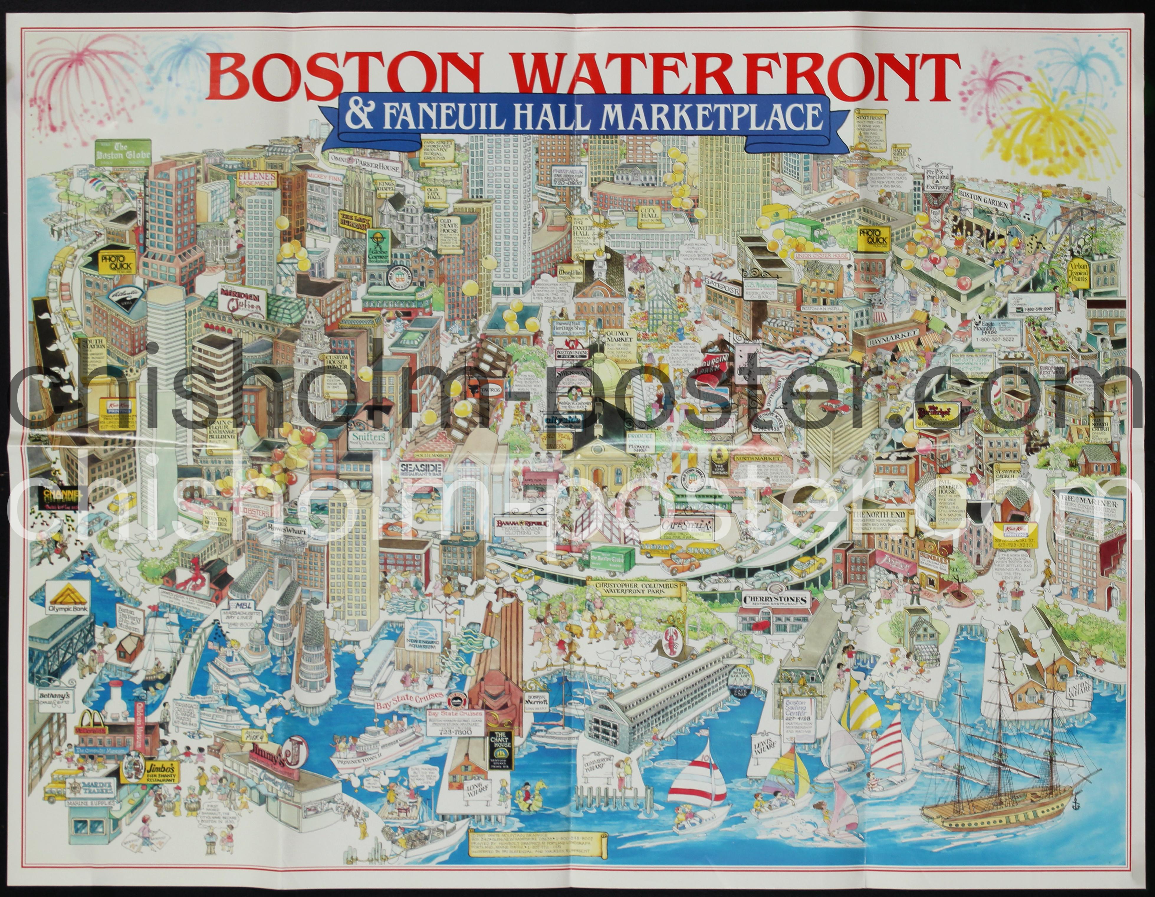 Boston Waterfront & Faneuil Hall Marketplace Original Vintage Poster