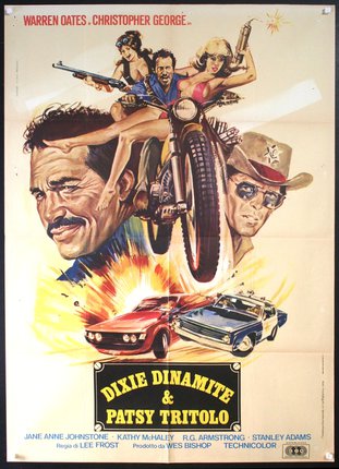 a movie poster of a man on a motorcycle and a man with guns