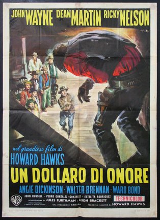 a movie poster with a man running away from a group of people