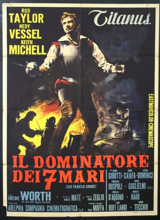 a movie poster with a man in a white vest and red pants