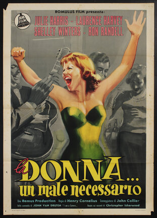 a poster of a woman with arms raised and revelers around her