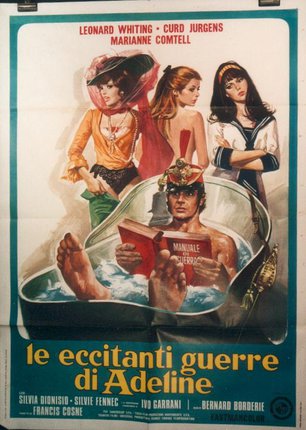 a poster of a man in a bathtub with a book and women in the background