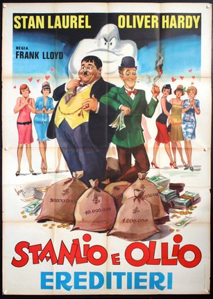 a movie poster of a man and a man standing on money bags