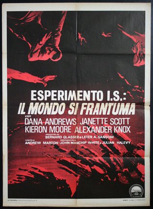 a movie poster with red and white text