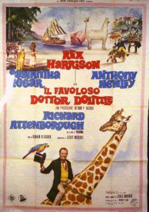 a movie poster with a man holding a hat and a giraffe