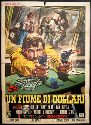 a movie poster of a man aiming guns