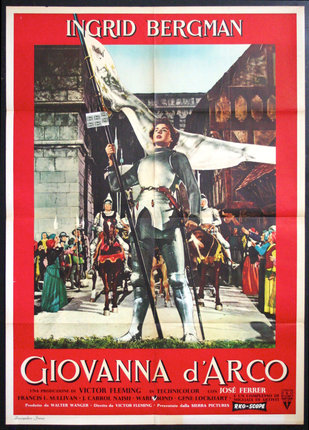 a poster of a man in armor holding a flag