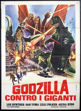 a movie poster with a group of monsters fighting