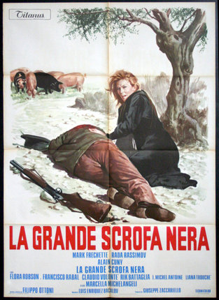 a movie poster of a man lying on the ground with a woman and a gun