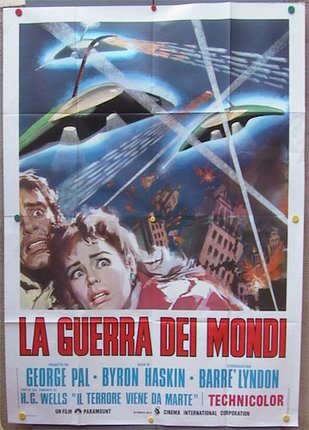 a movie poster with a woman scared and a man in a red shirt