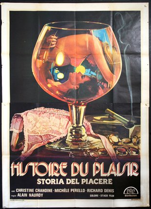a poster of a woman in a glass