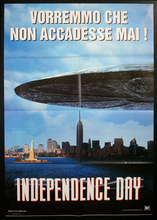 a poster of a ufo over a city
