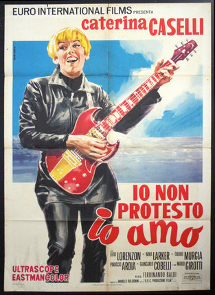 a poster of a woman playing a guitar