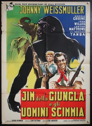 a movie poster with a gorilla and a man holding guns