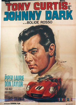 a movie poster of a man with a red car