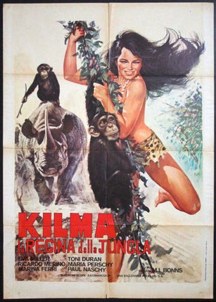 a poster of a woman holding a monkey and a rhinoceros