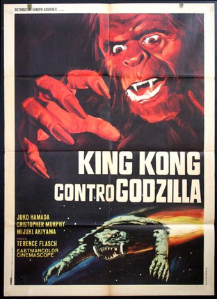 a movie poster with a red monster
