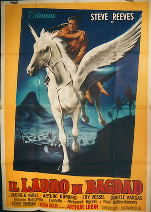 a poster of a man riding a white horse