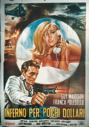 a movie poster with a man holding a gun and a woman on the phone