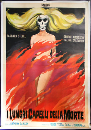 a poster of a woman with a skull on her head
