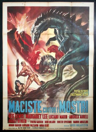 a movie poster with a man and a dinosaur