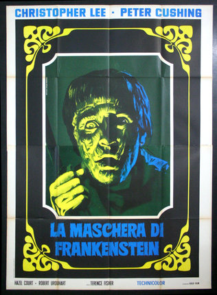 a poster of a man with a green and blue background