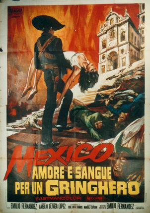 a movie poster with a man carrying a woman on the back