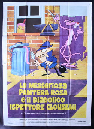 a poster of a pink panther and a man