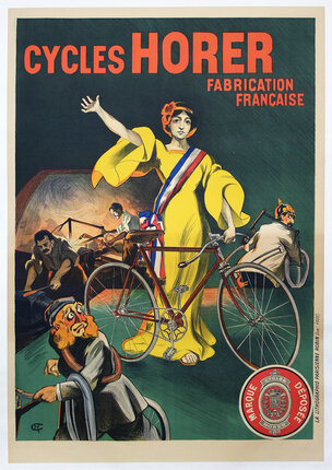 a poster of a woman with a bicycle and other people