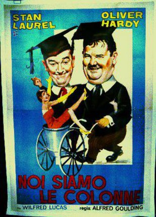 a poster of two men in a wheelchair