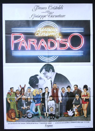 a movie poster with a group of people and a neon sign