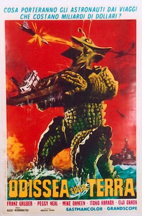 a poster of a monster holding a boat