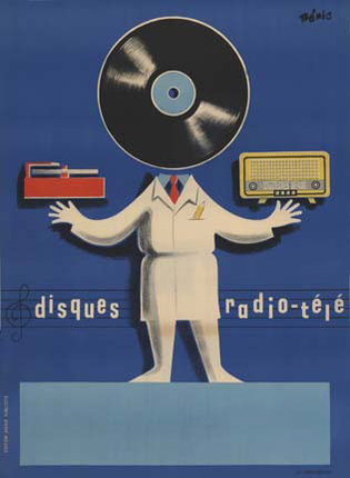 a poster of a man with a record player