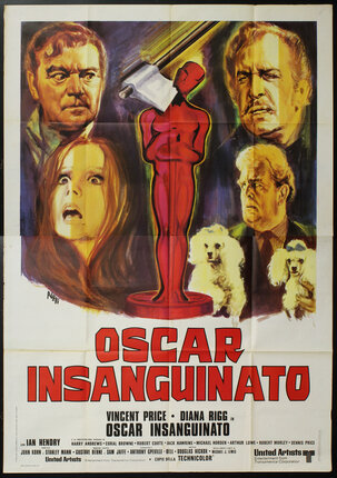 a movie poster with a red statue and several people