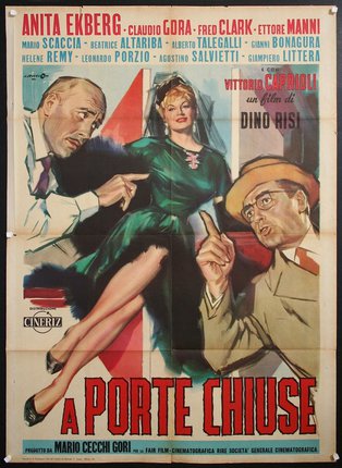 a movie poster with a woman pointing at a man