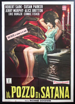 a movie poster of a woman sitting on a table