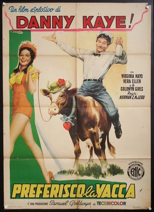 a movie poster of a man and a woman riding a cow
