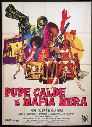 a movie poster with a man and woman in garments and a car