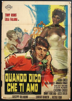a movie poster with a man holding a woman on the phone
