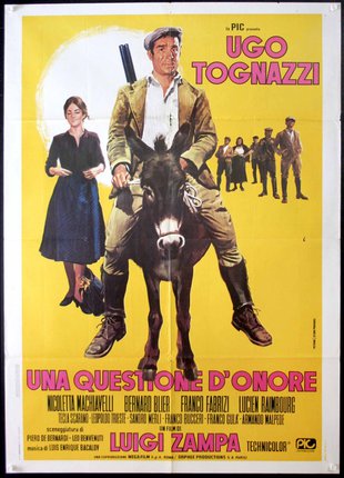a movie poster of a man riding a donkey