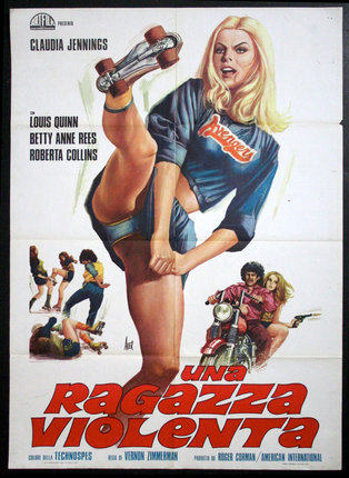 a movie poster of a woman kicking a motorcycle