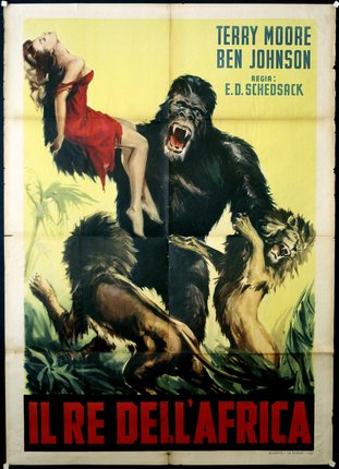 a movie poster with a woman on a gorilla