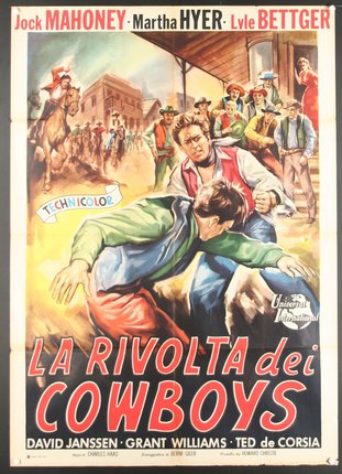 a movie poster with a man falling on a horse
