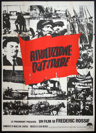 a poster with a red flag