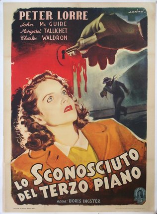 a movie poster with a hand holding a bloody key to a woman