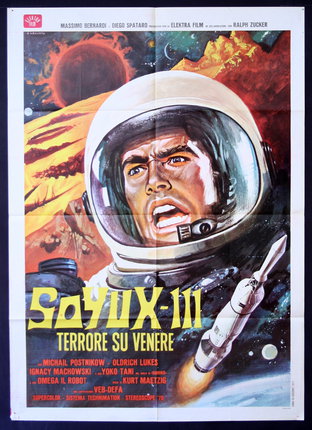 a poster of a man wearing a helmet